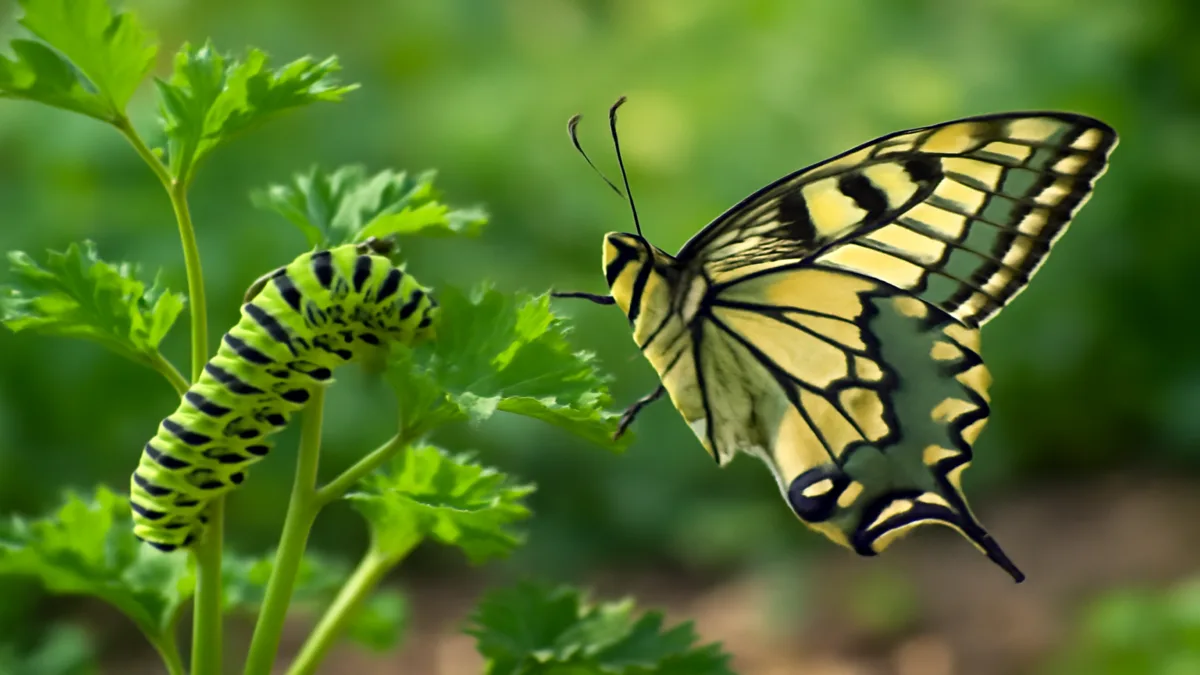 Monarch butterfly on milkweed detail