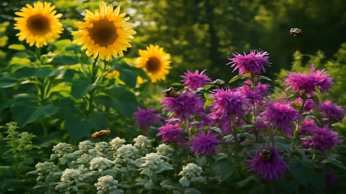 Bee feeding on coneflower additional view