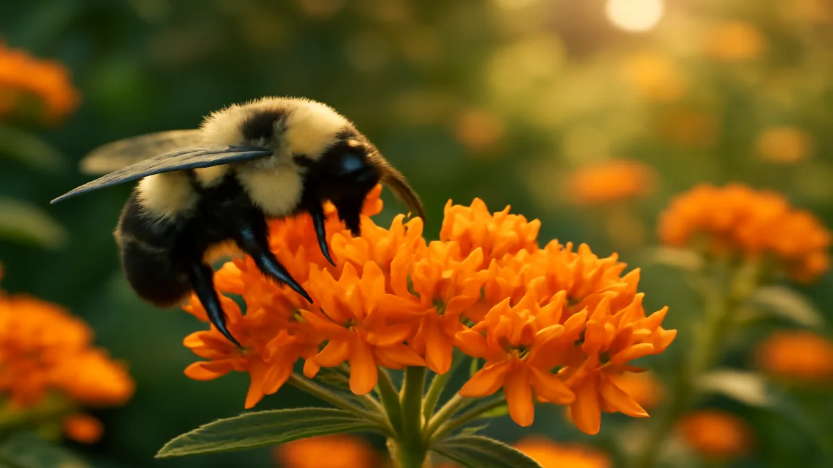Bee feeding on coneflower detail