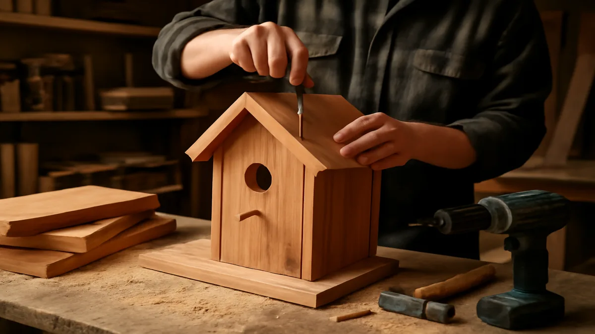 Bluebird at birdhouse entrance additional view