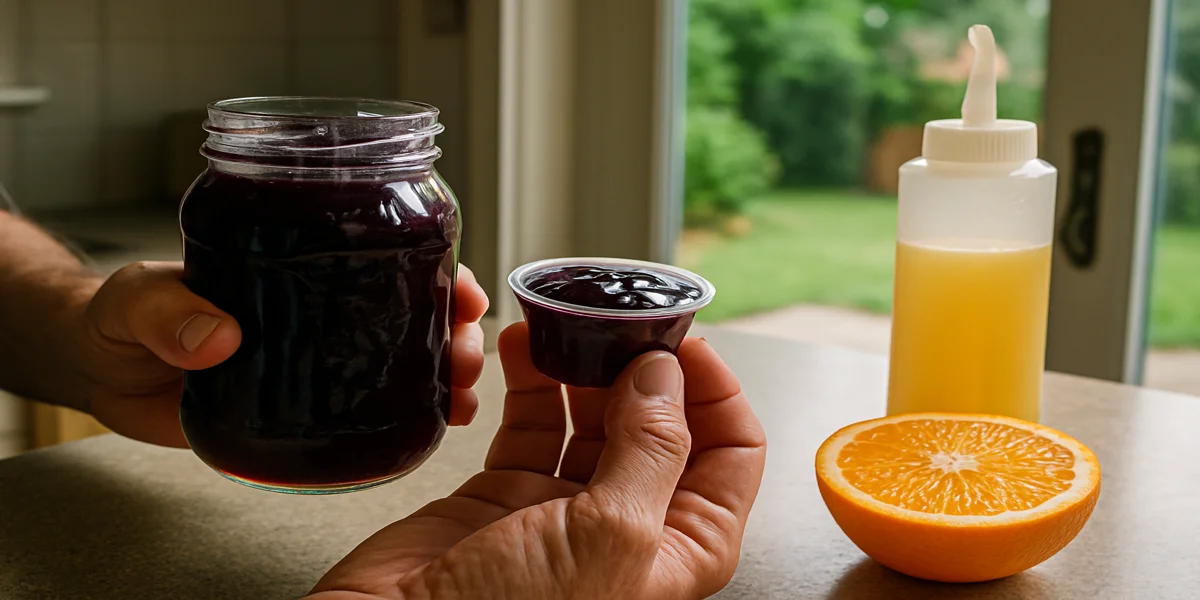 Choosing the right grape jelly for orioles, a jar next to a small feeder cup